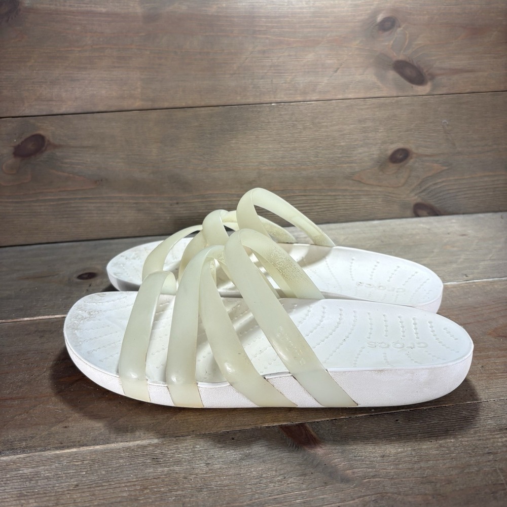 crocs splash glossy womens size 9 shoes white strappy slip on slide sandals